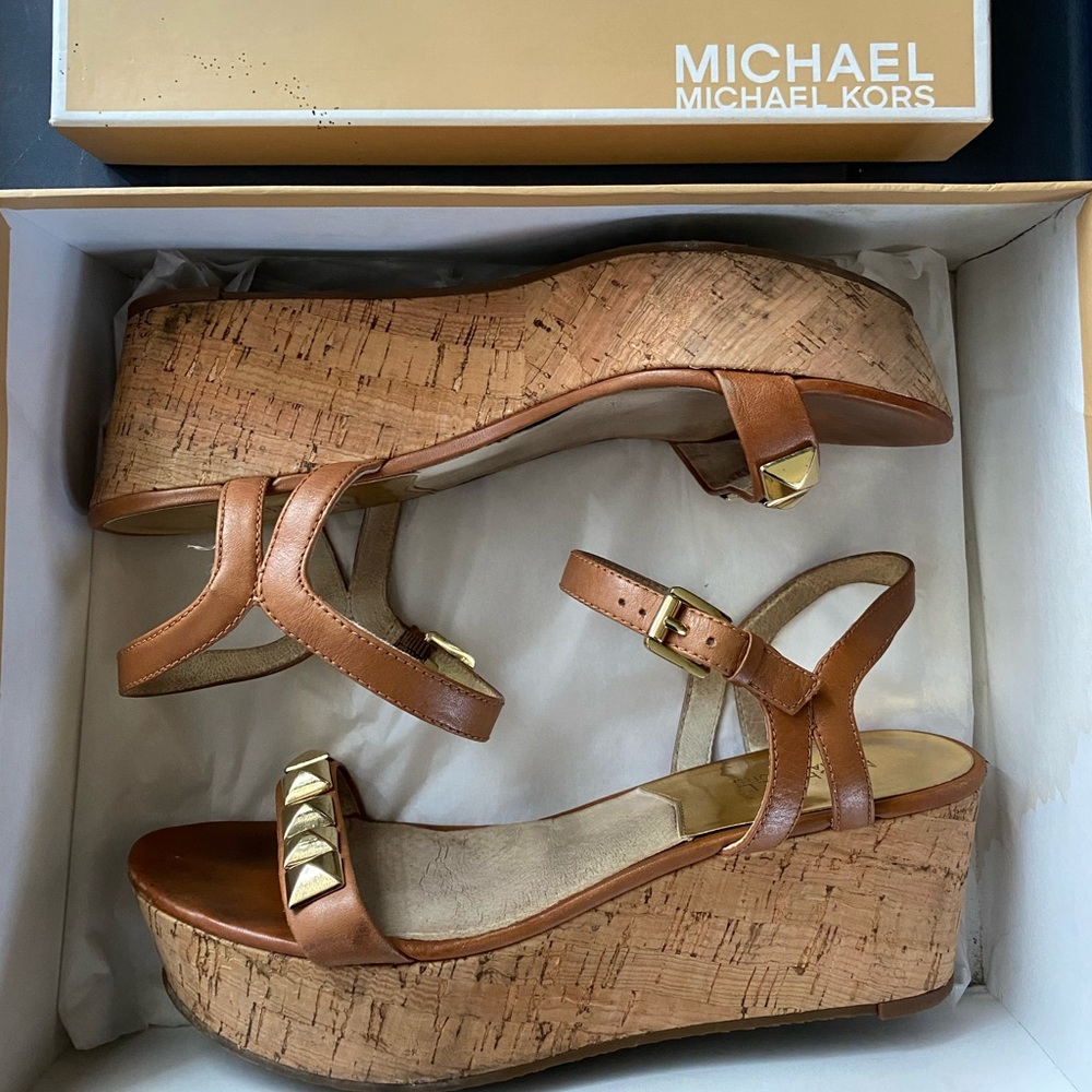 Michael Kors leather cork wedge